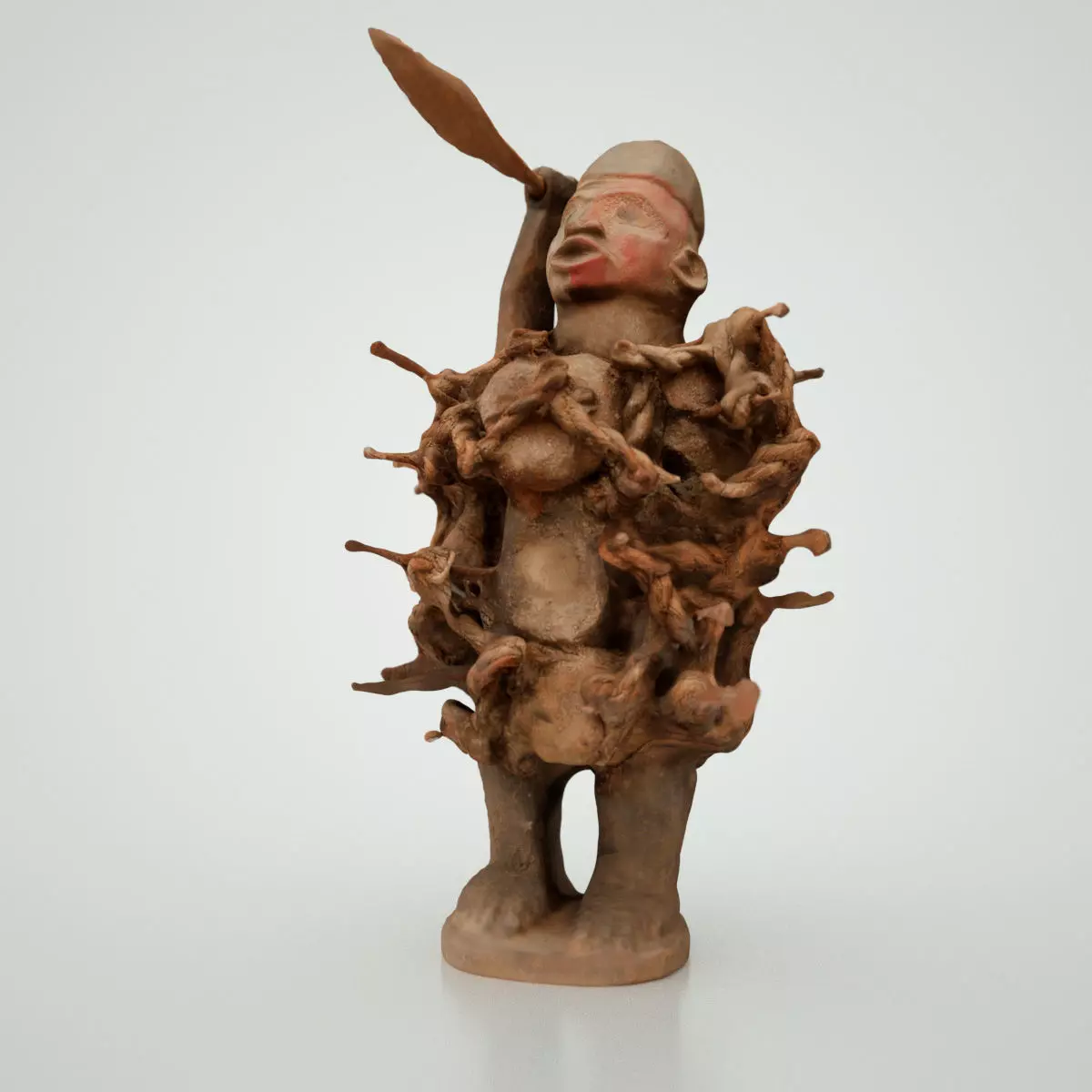 Spearman clay statue of man holding knife Low-poly 3D model_0