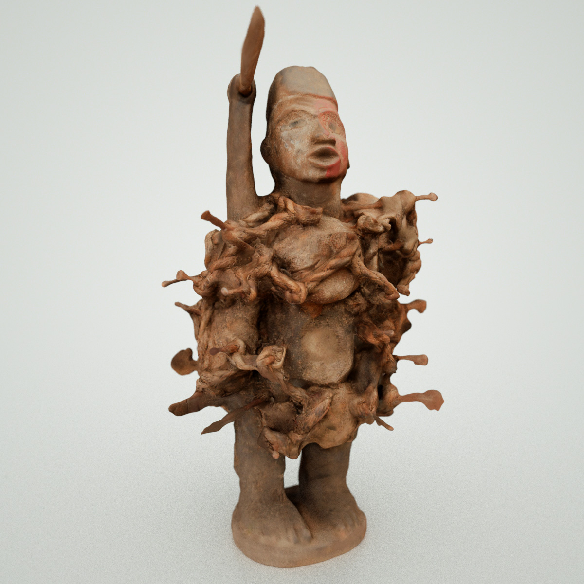 Spearman clay statue of man holding knife Low-poly 3D model_2