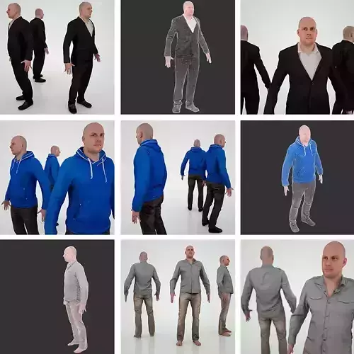 3 male characters Low-poly 3D model