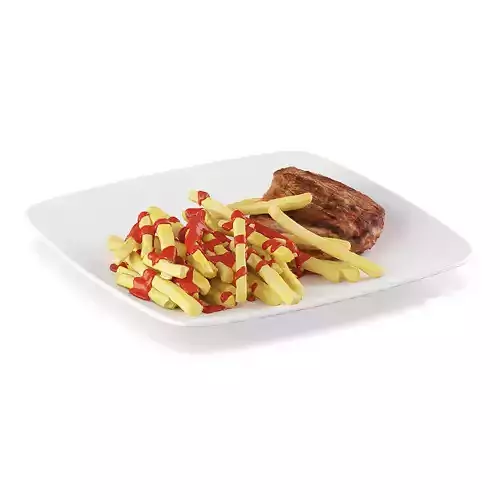 Steak with french fries 2 3D model