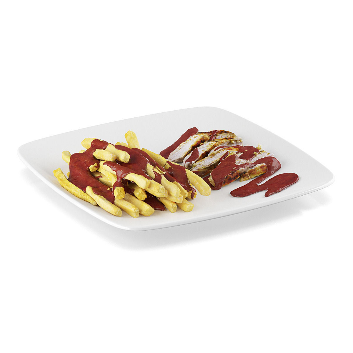 Chicken breast with french fries 3D model_3
