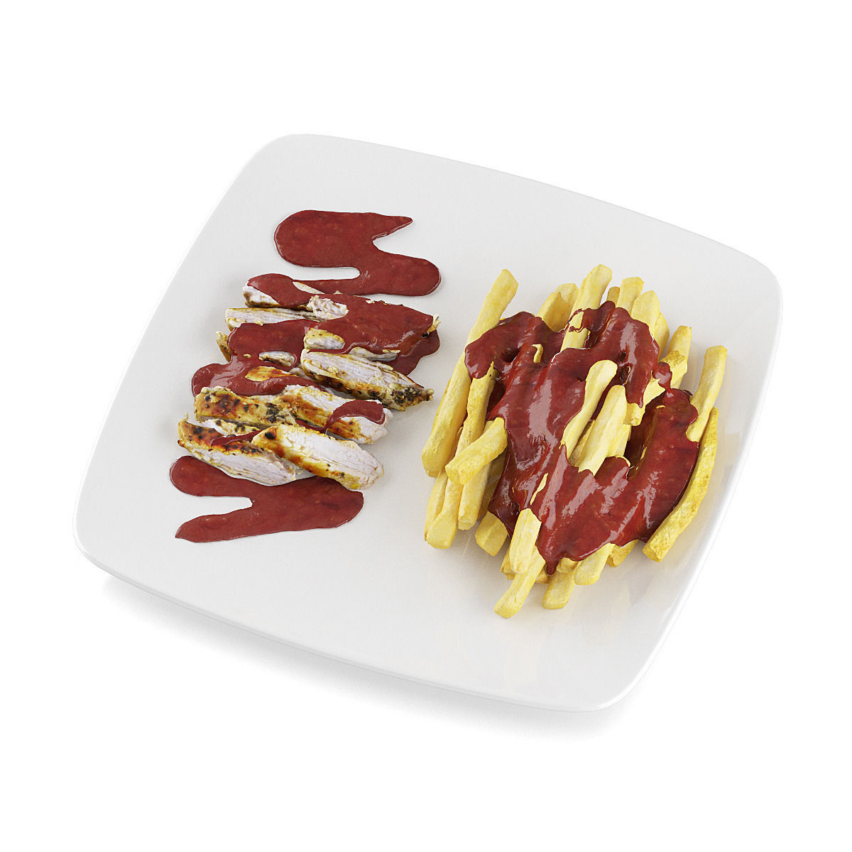 Chicken breast with french fries 3D model_5