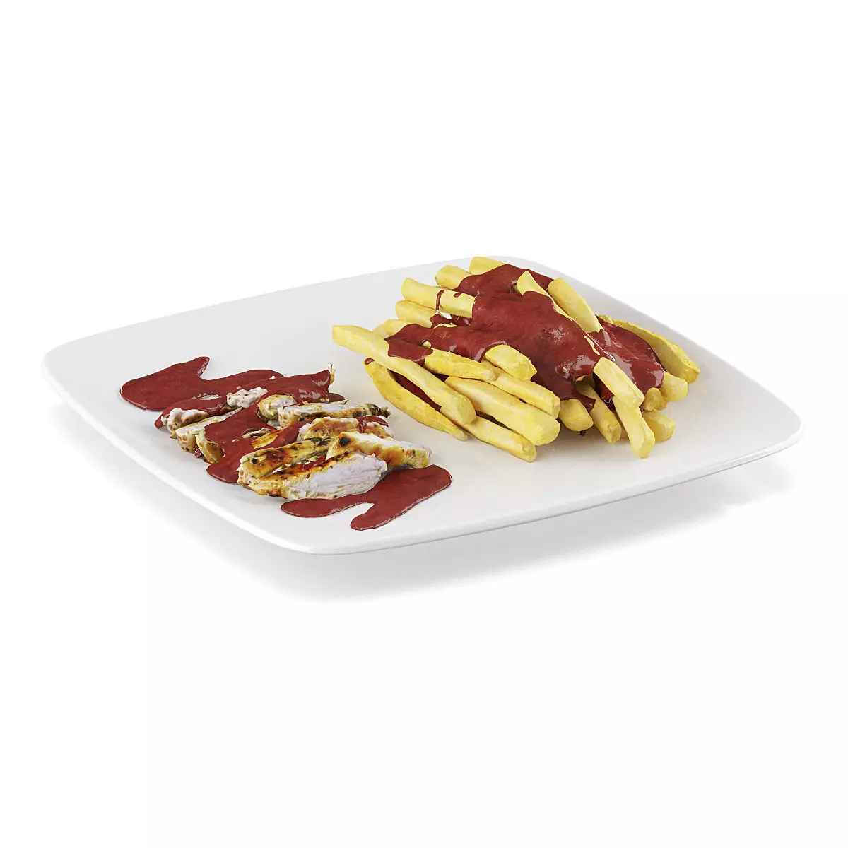 Chicken breast with french fries 3D model_0