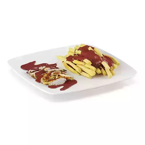 Chicken breast with french fries 3D model