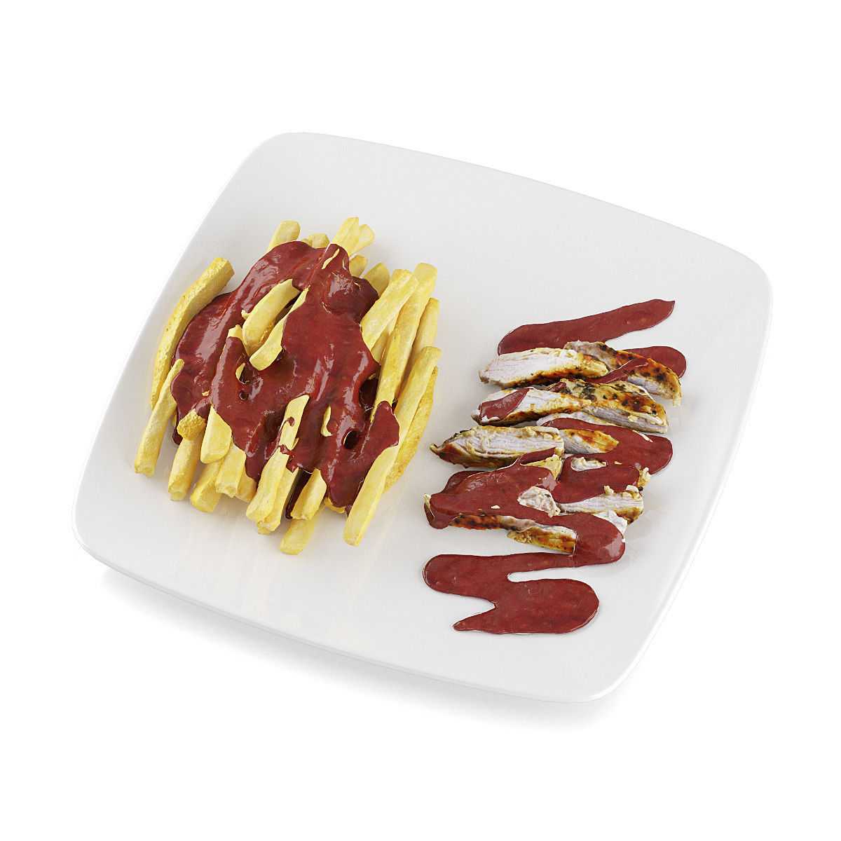 Chicken breast with french fries 3D model_6