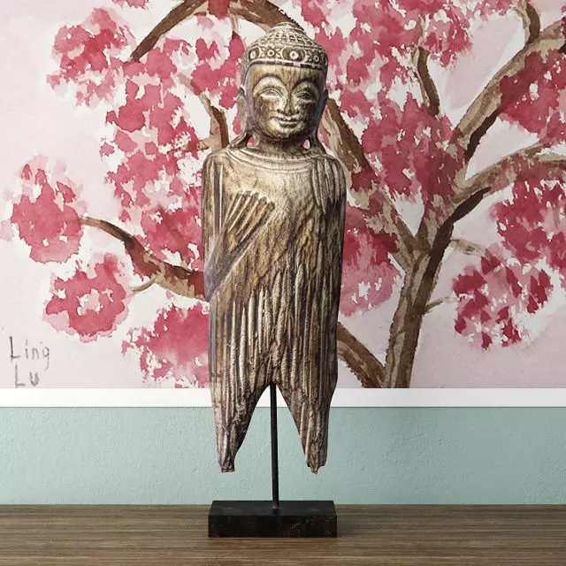 Albesia Wood Buddha Decoration 3D model_0