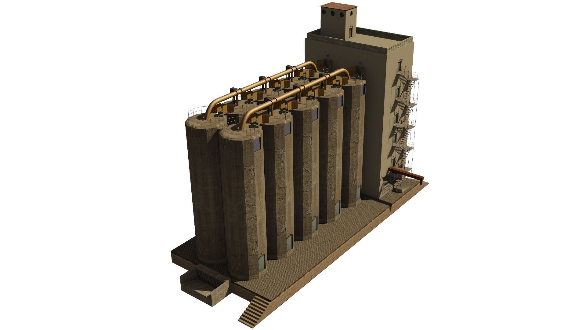Silo grain Low-poly 3D model_3