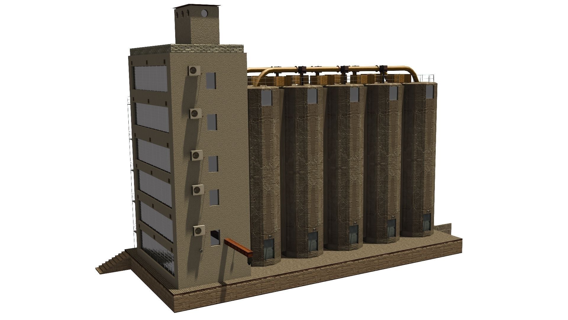 Silo grain Low-poly 3D model_11
