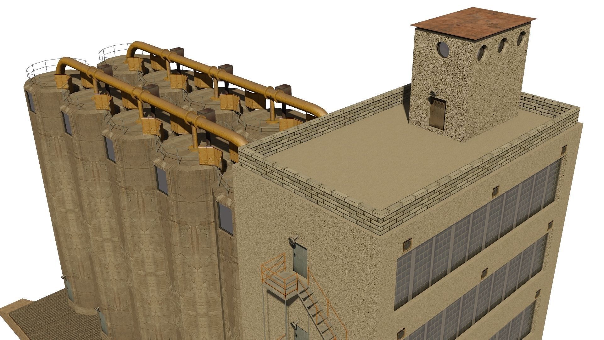 Silo grain Low-poly 3D model_6