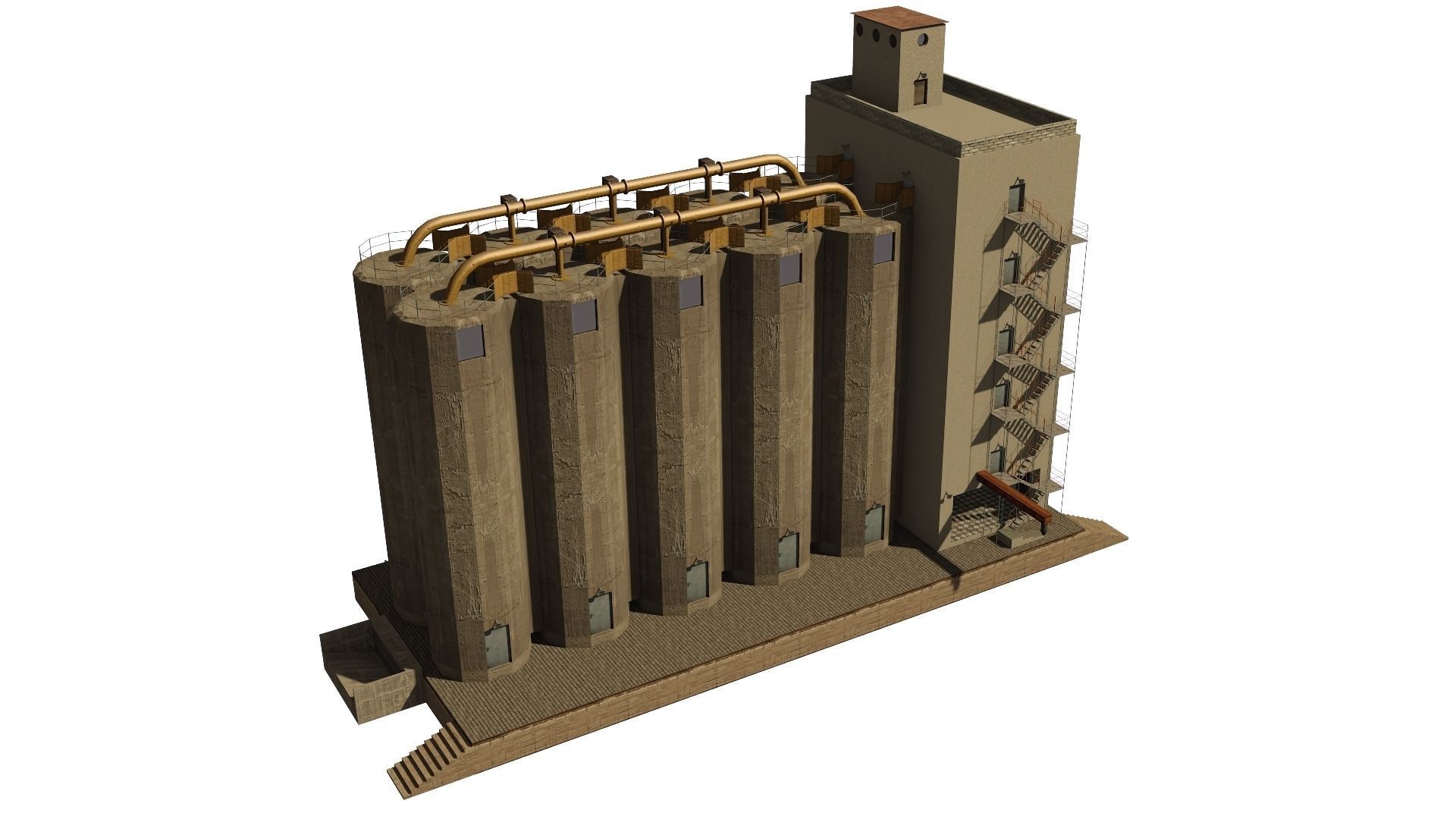 Silo grain Low-poly 3D model_2