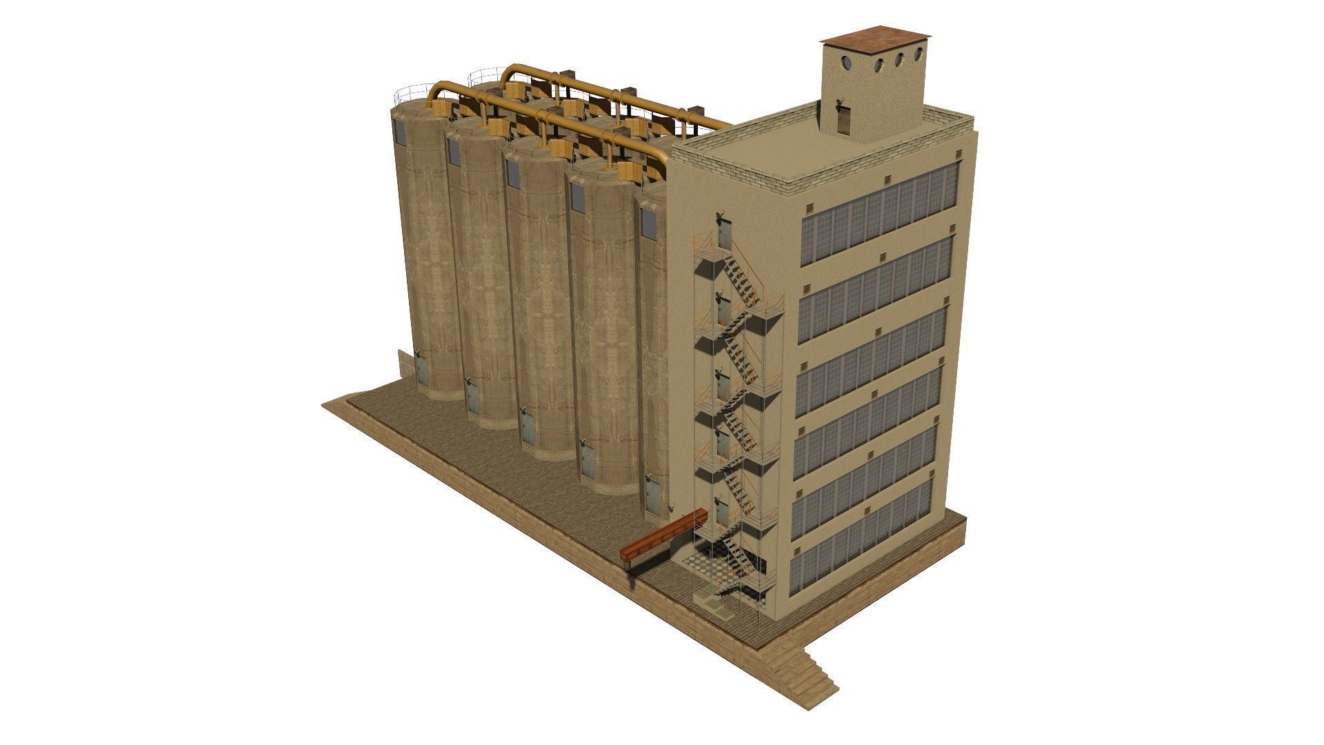 Silo grain Low-poly 3D model_14