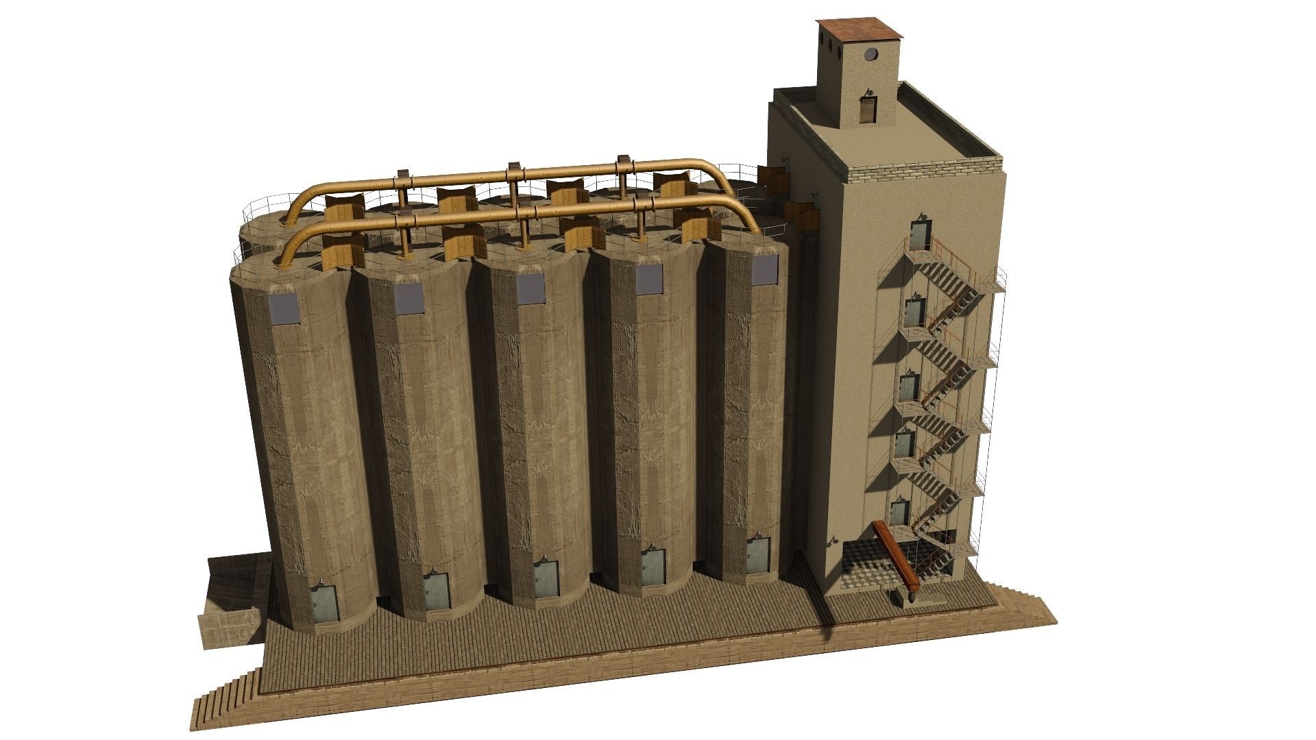 Silo grain Low-poly 3D model_4