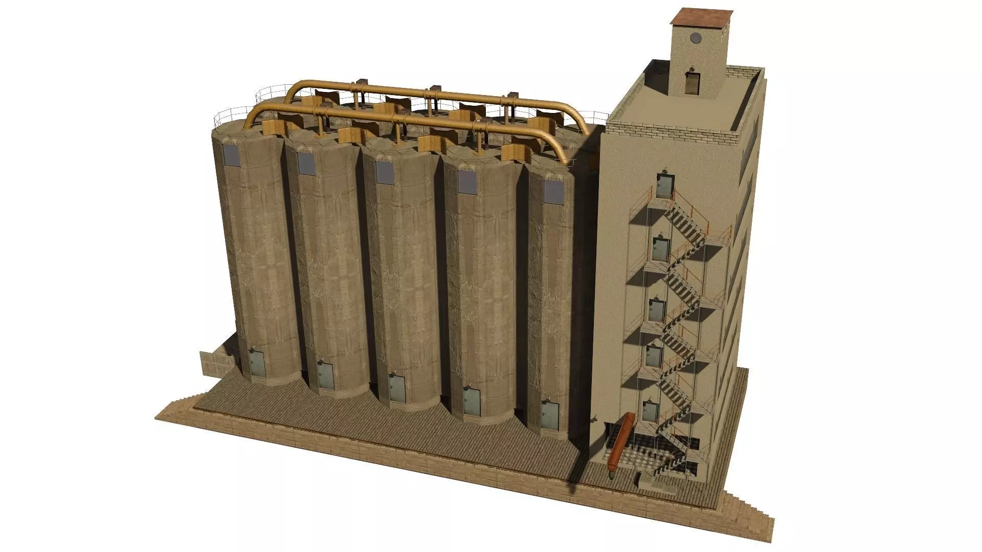 Silo grain Low-poly 3D model_0