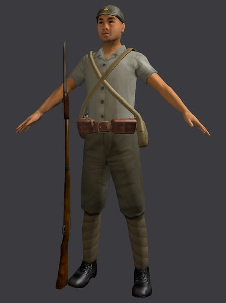 Japanese WWII SNLF Soldier Riged 3D model_7