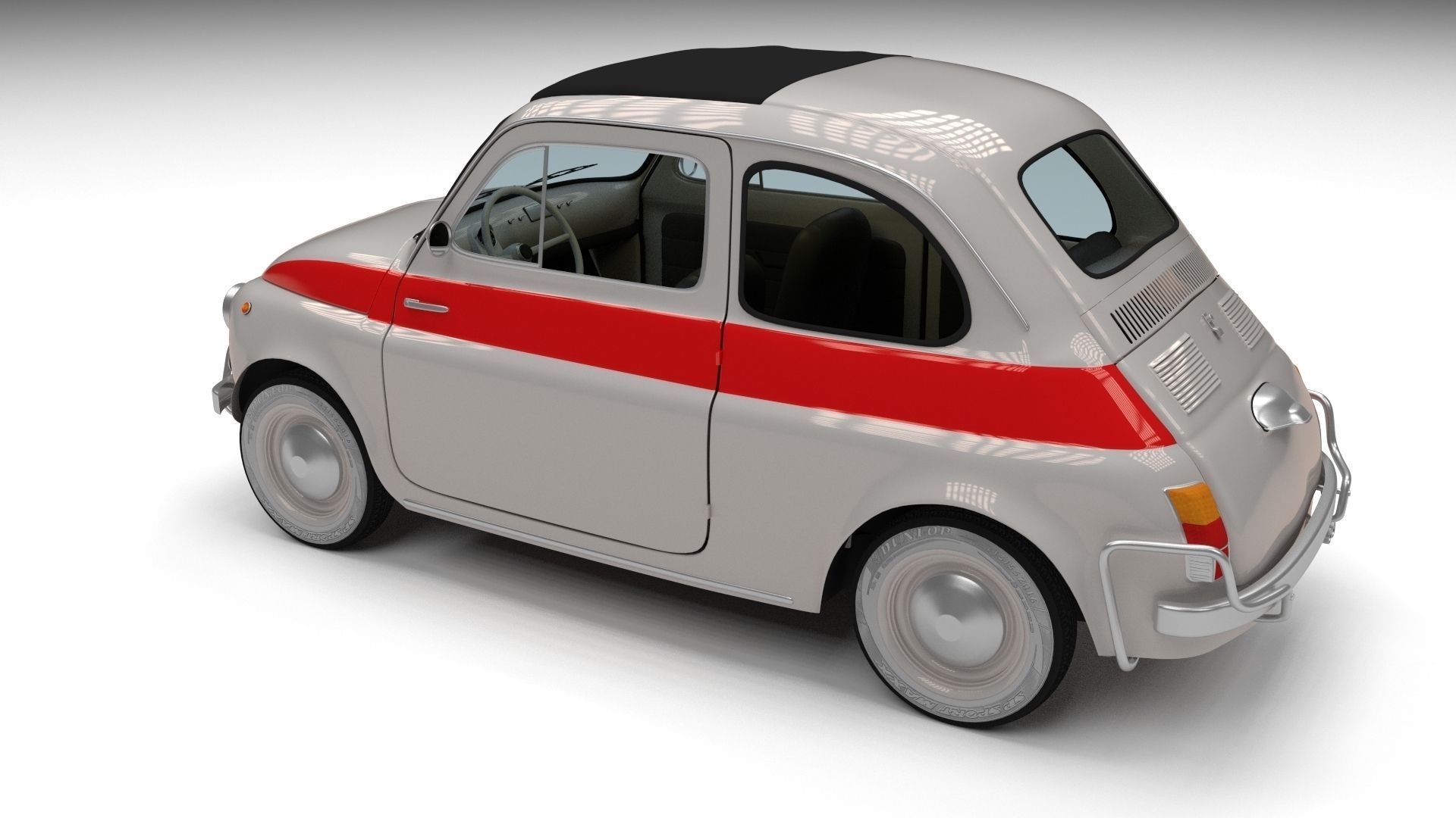 Fiat 500 Nuova Sport 1958 Low-poly 3D model_12