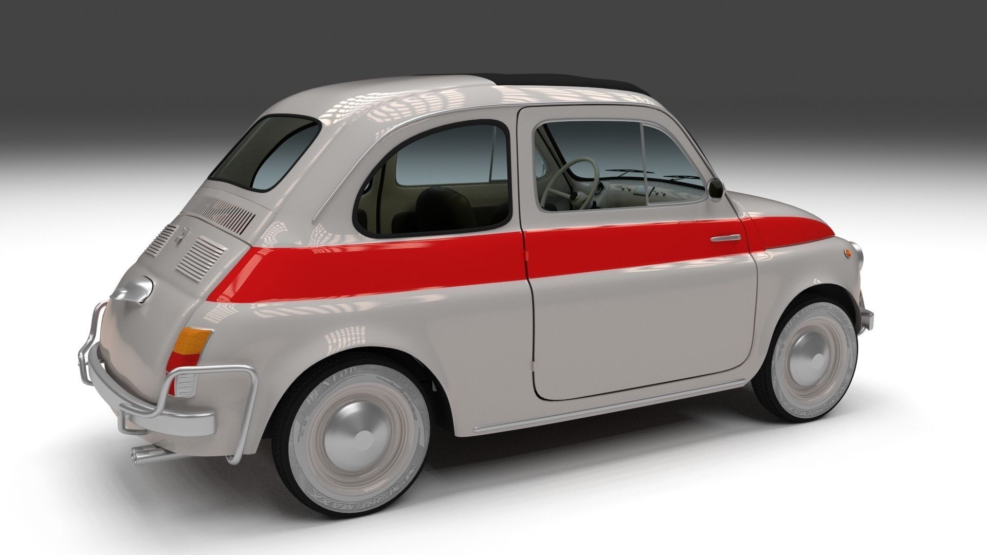 Fiat 500 Nuova Sport 1958 Low-poly 3D model_9