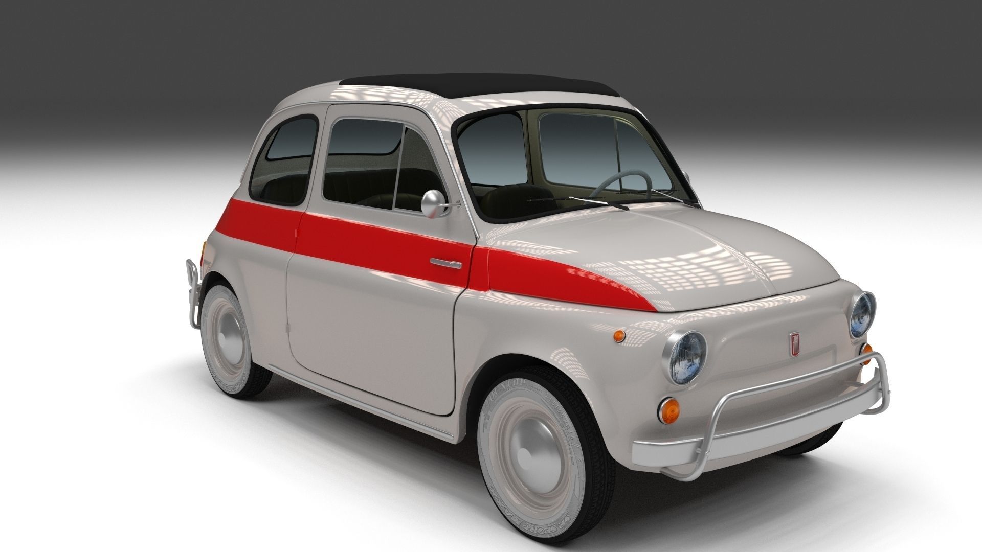 Fiat 500 Nuova Sport 1958 Low-poly 3D model_4