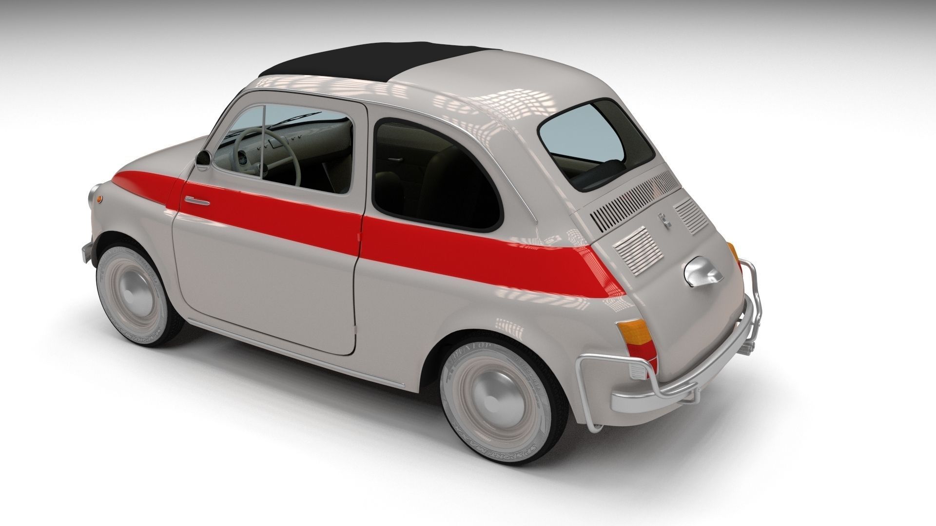 Fiat 500 Nuova Sport 1958 Low-poly 3D model_6