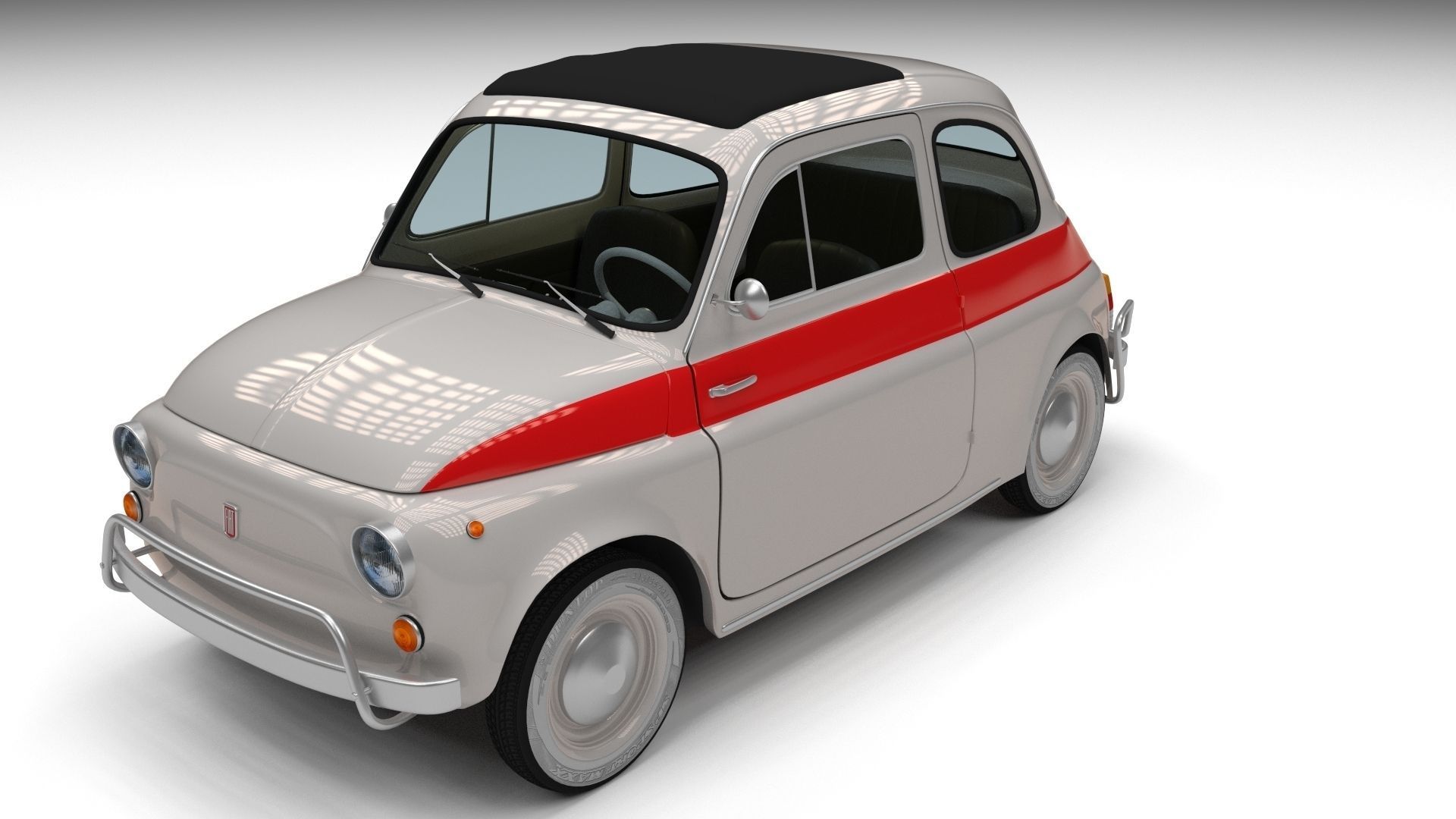 Fiat 500 Nuova Sport 1958 Low-poly 3D model_3