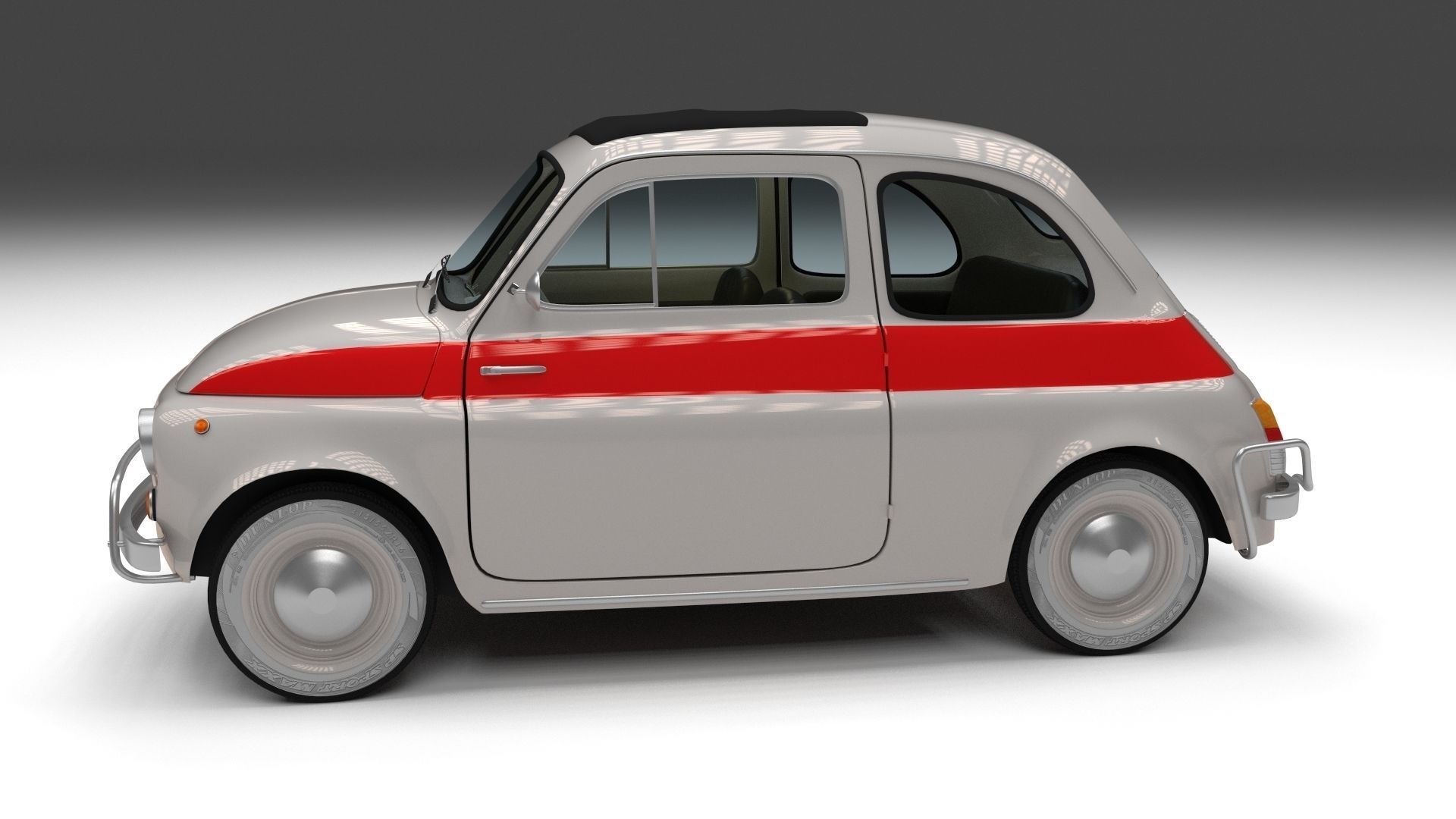 Fiat 500 Nuova Sport 1958 Low-poly 3D model_7