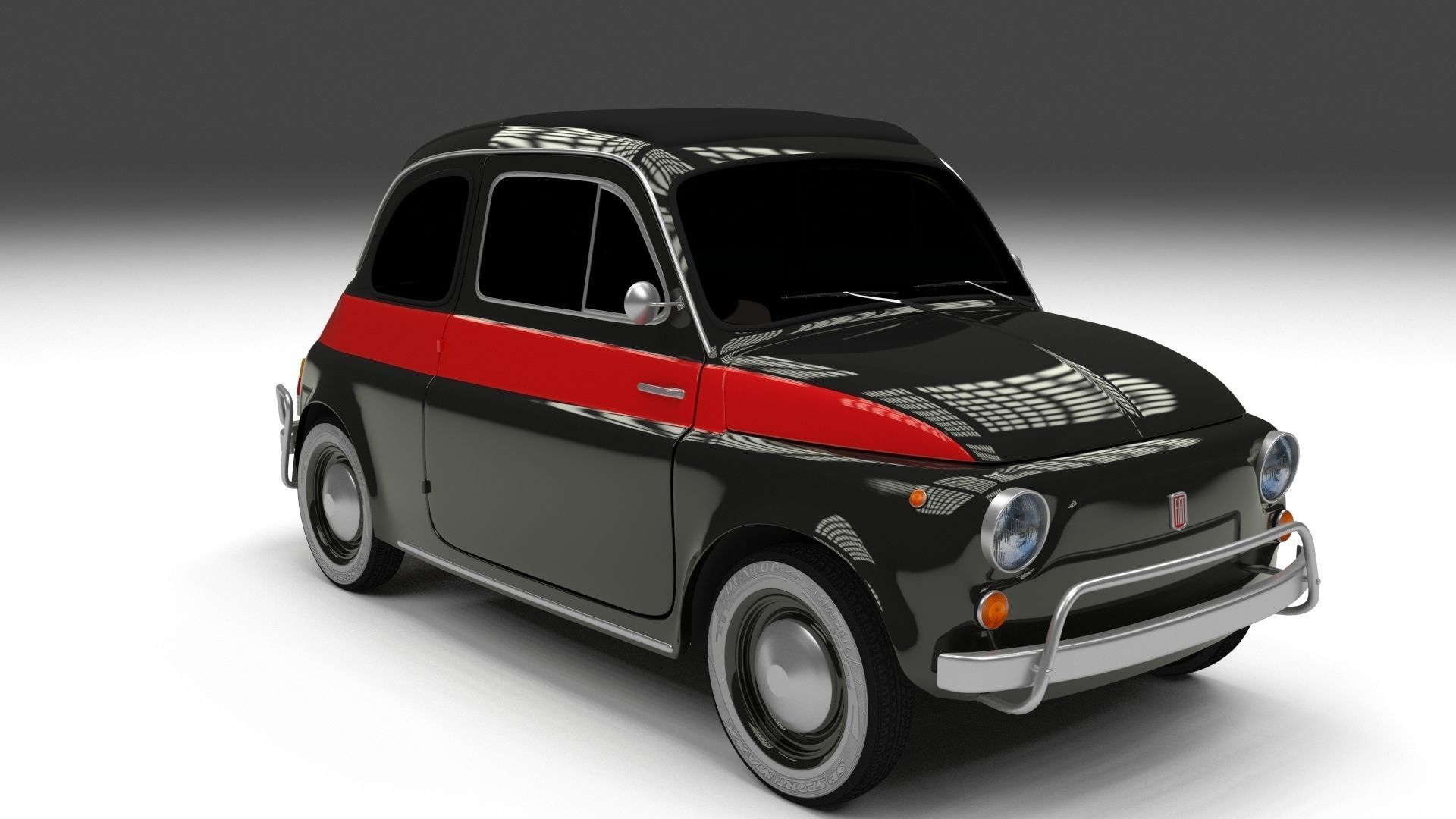 Fiat Nuova Sport 500 1958 Low-poly 3D model_9