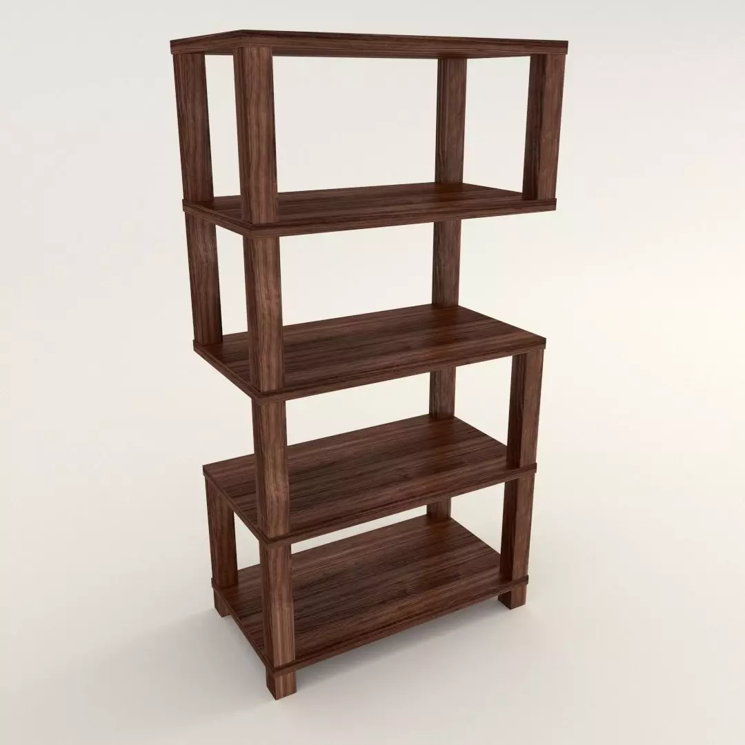 Bookshelf wooden bookcase Low-poly 3D model_0