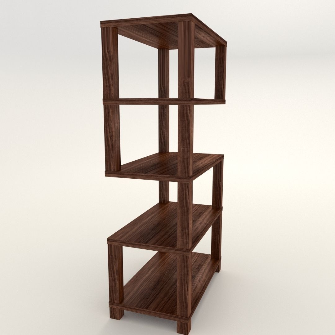 Bookshelf wooden bookcase Low-poly 3D model_4