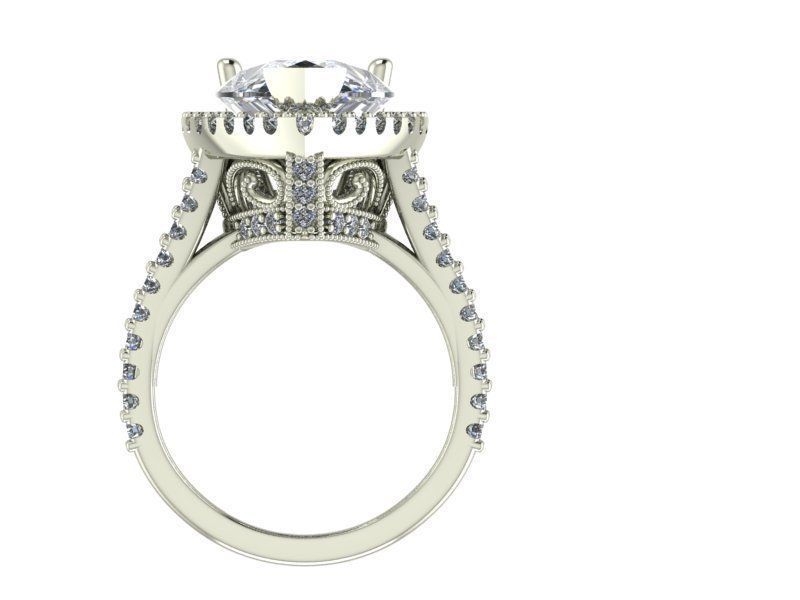 Pear shape halo ring 3D print model_2