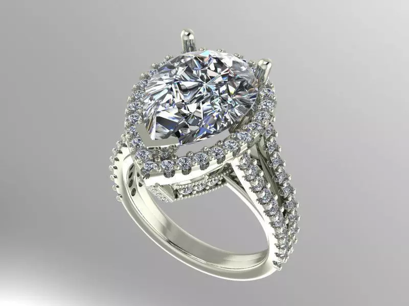 Pear shape halo ring 3D print model_0