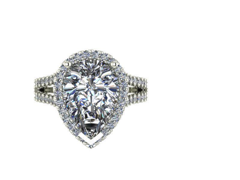 Pear shape halo ring 3D print model_1