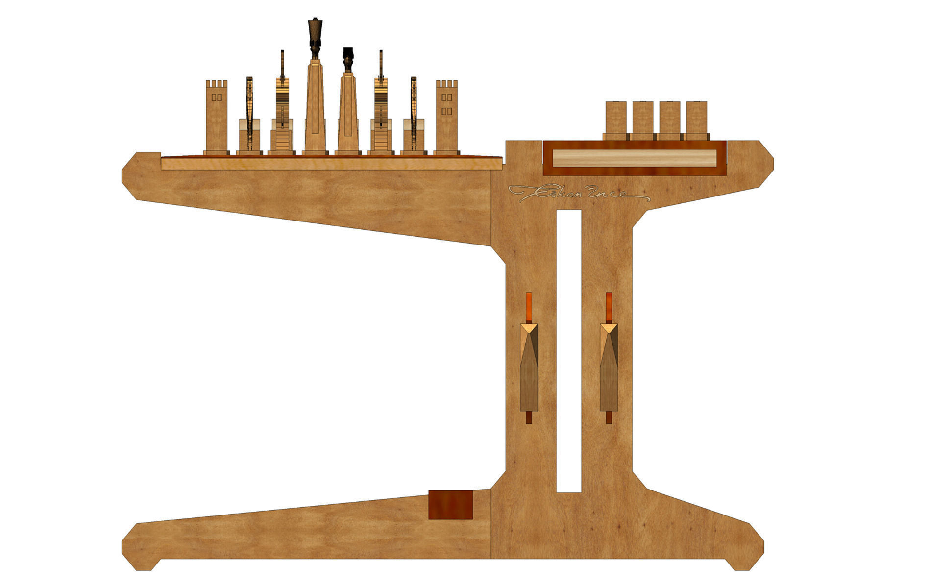 Wooden chess set Low-poly 3D model_2