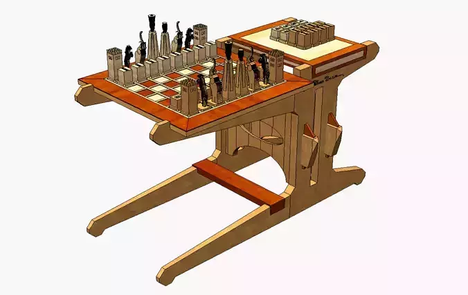 Wooden chess set Low-poly 3D model