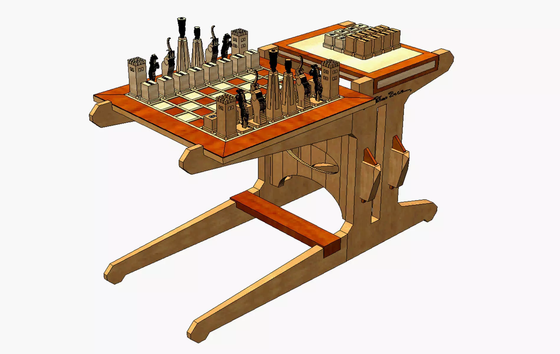 Wooden chess set Low-poly 3D model_0