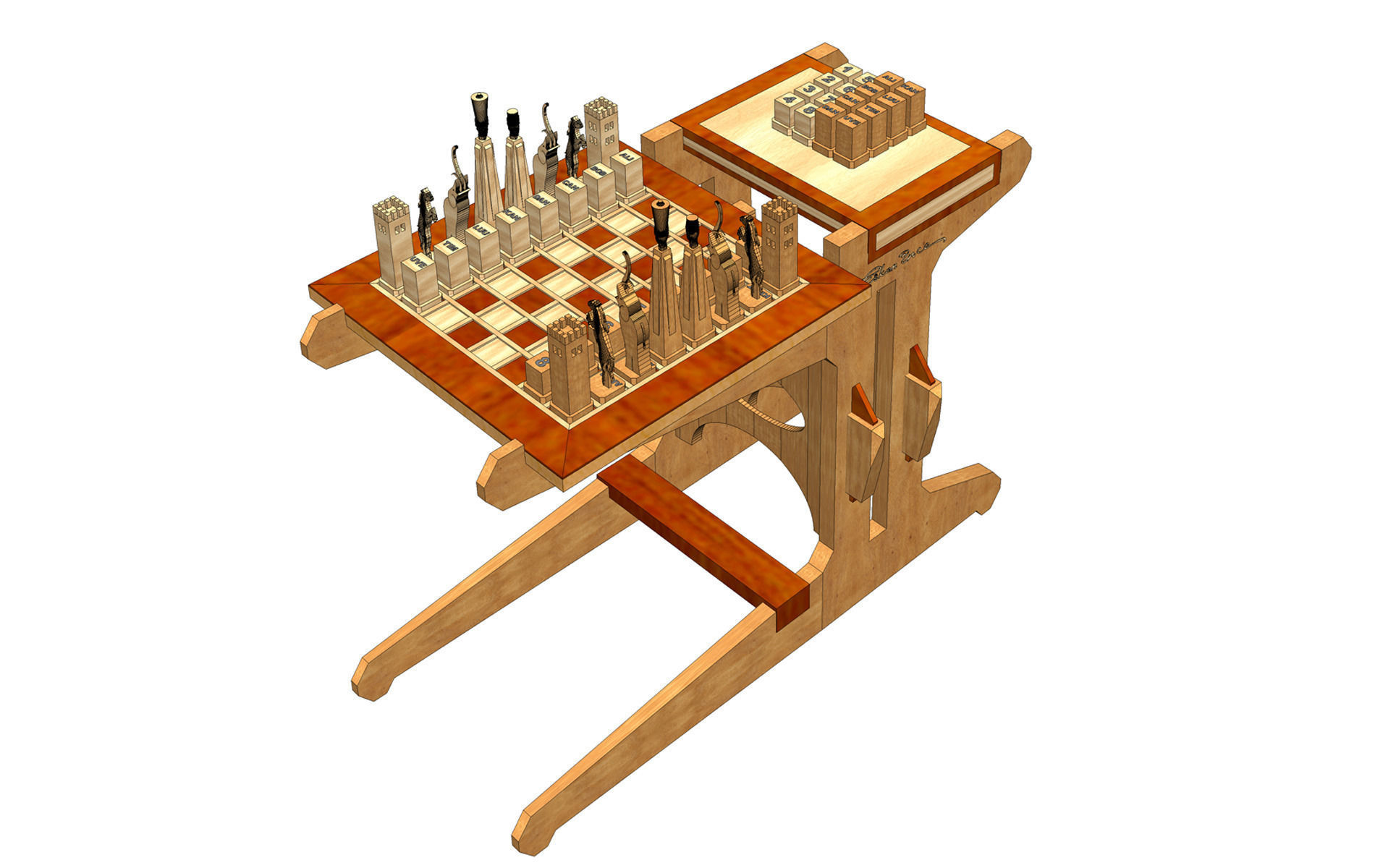 Wooden chess set Low-poly 3D model_10