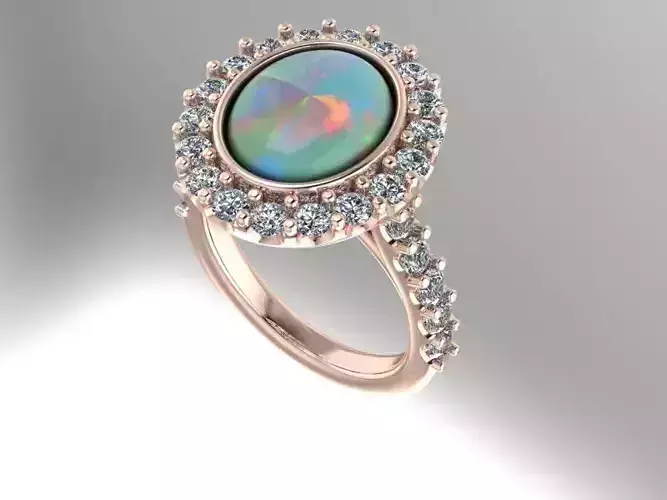 Rose gold opal and diamond ring Free 3D print model