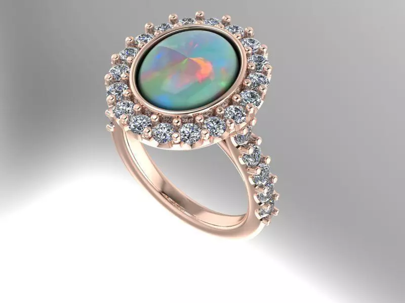 Rose gold opal and diamond ring Free 3D print model_0