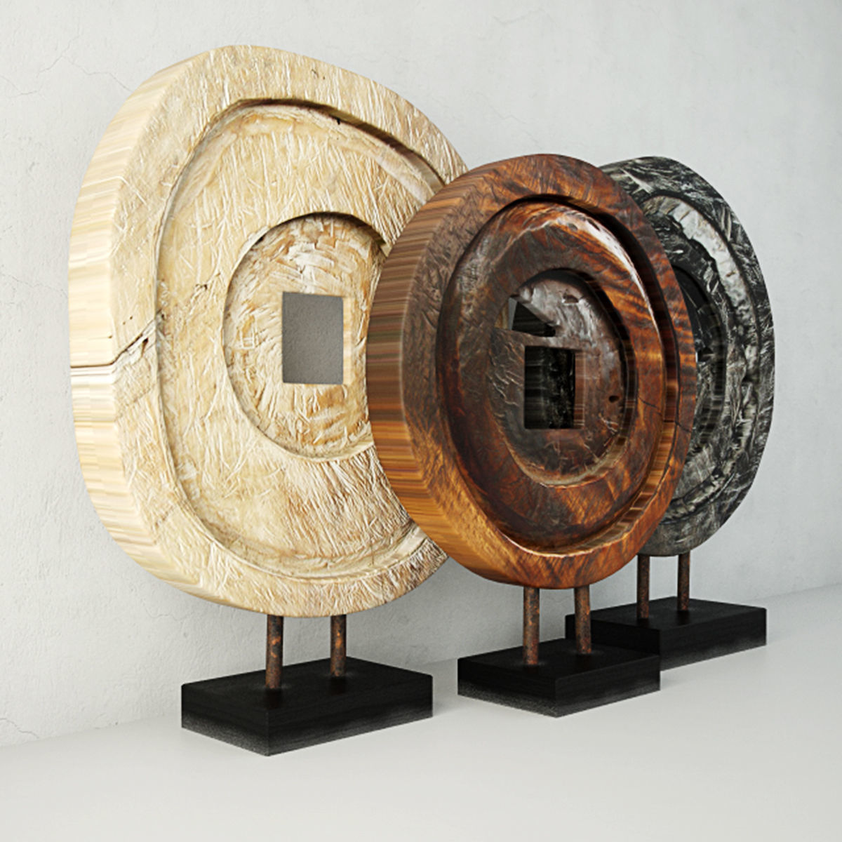 Suar Wood Table Top Decoration 3D model_2