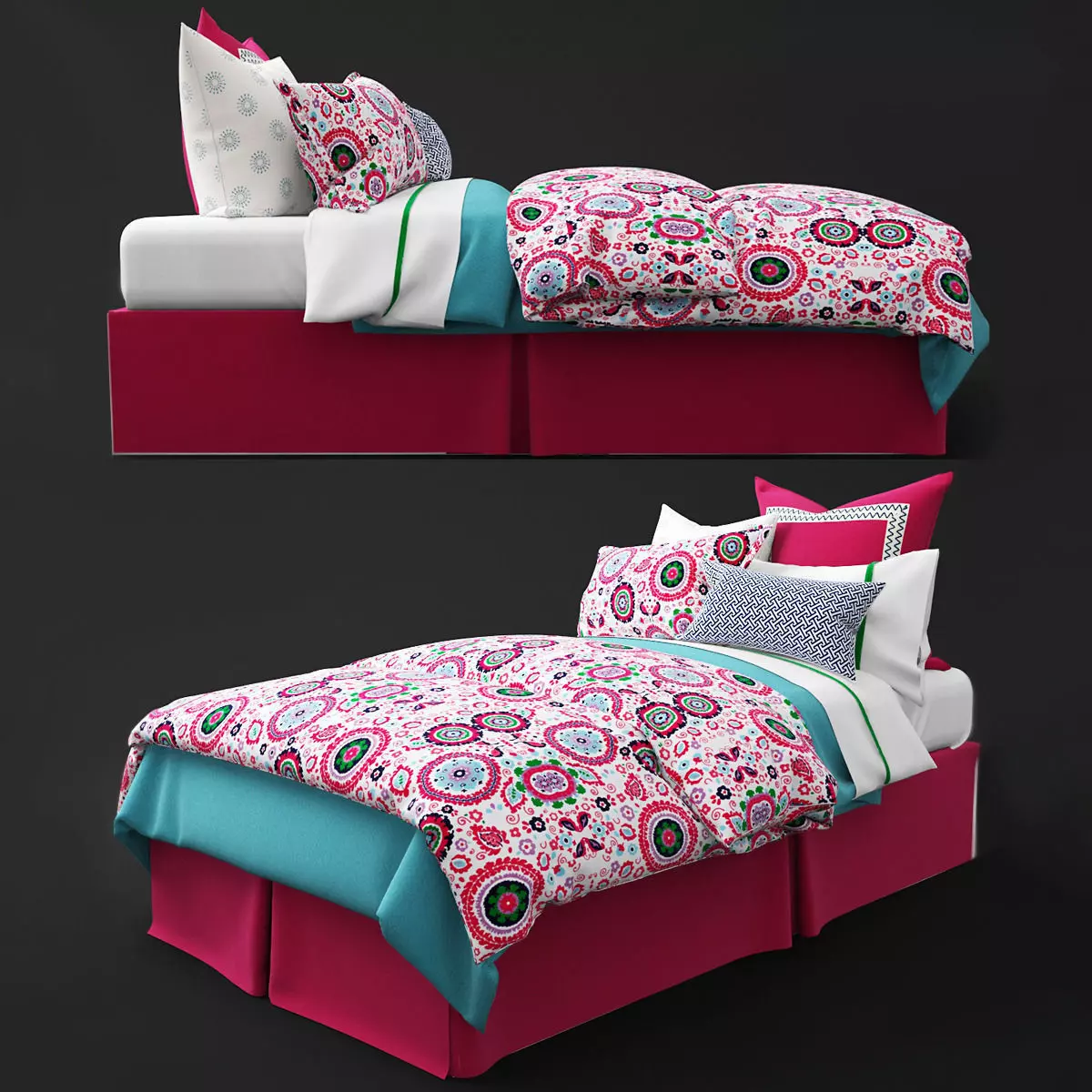 Bedclothes kids pink 3D model_0