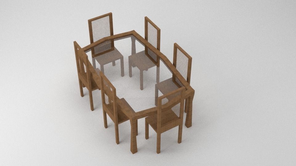 Dining Table with 6 chairs 3D model_1