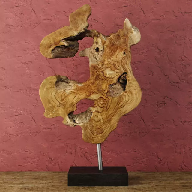 Teak Wood Table Top Decoration 3D model_0