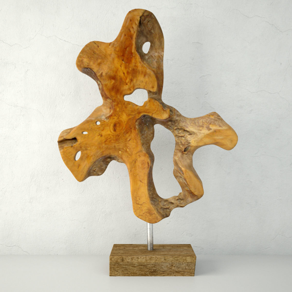 Teak Wood Table Top Decoration 3D model_1