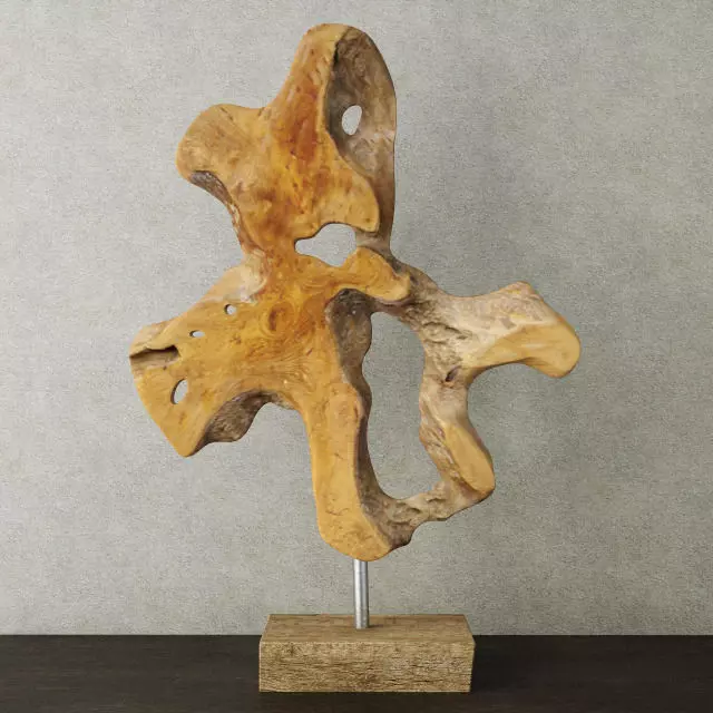 Teak Wood Table Top Decoration 3D model_0