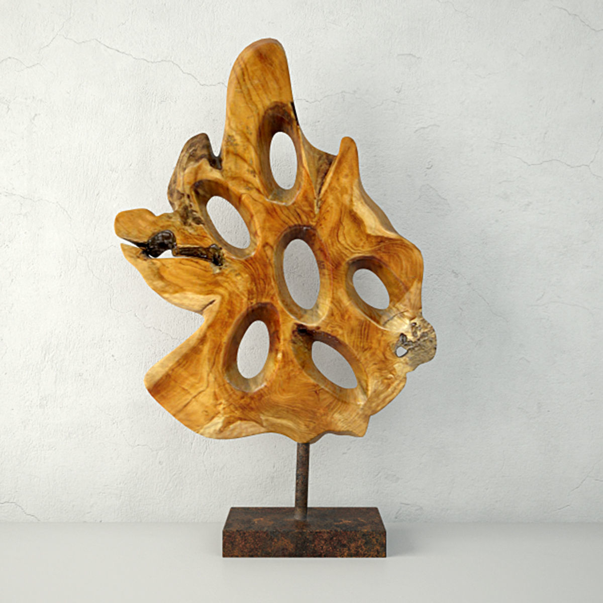 Teak Wood Table Top Decoration 3D model_3