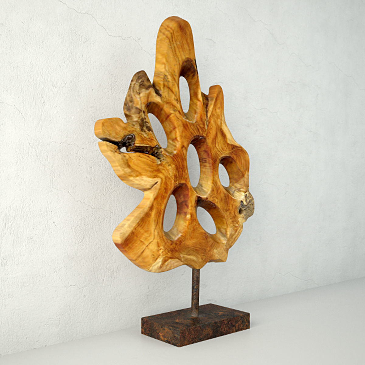 Teak Wood Table Top Decoration 3D model_1