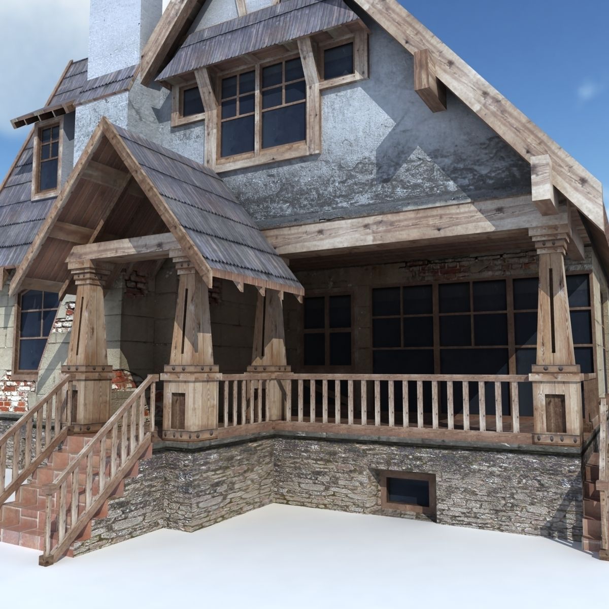 Country Low Poly House 2 Low-poly 3D model_4