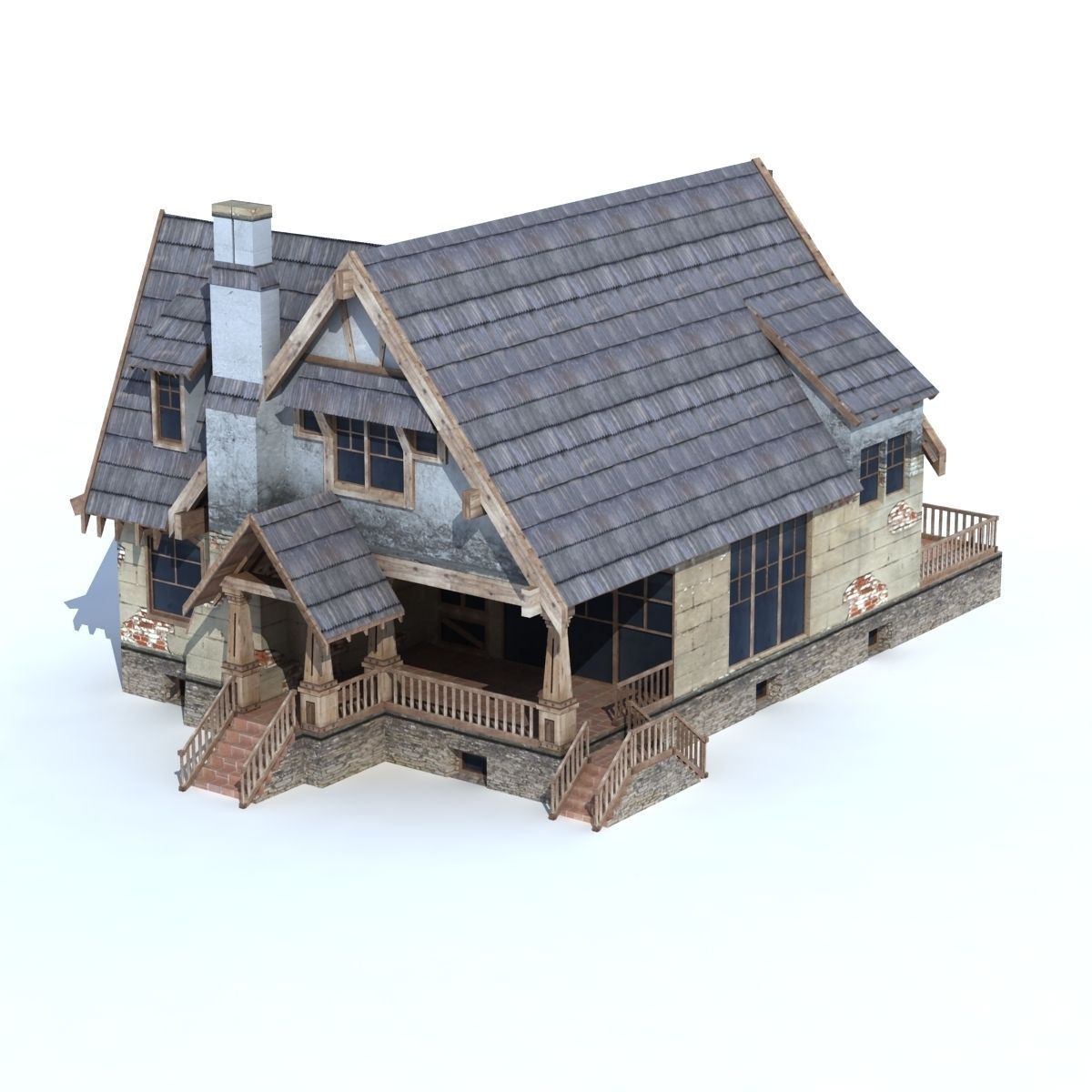 Country Low Poly House 2 Low-poly 3D model_2