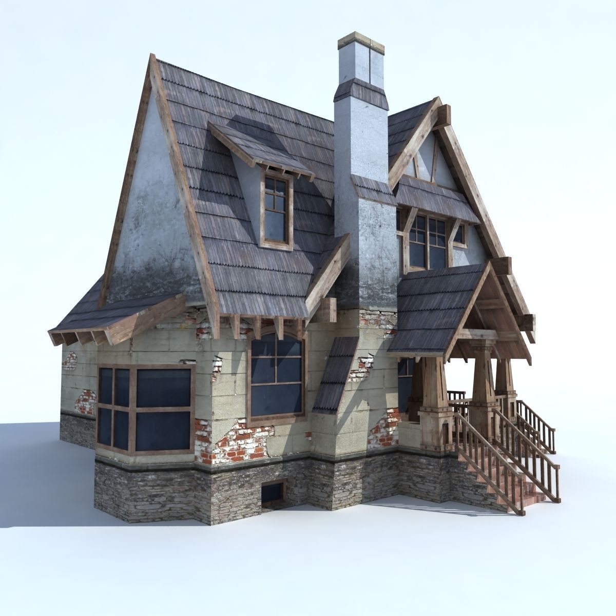 Country Low Poly House 2 Low-poly 3D model_1