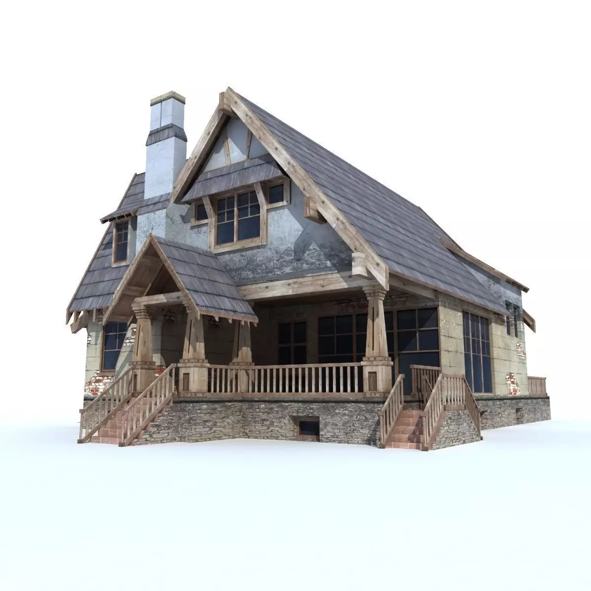 Country Low Poly House 2 Low-poly 3D model_0