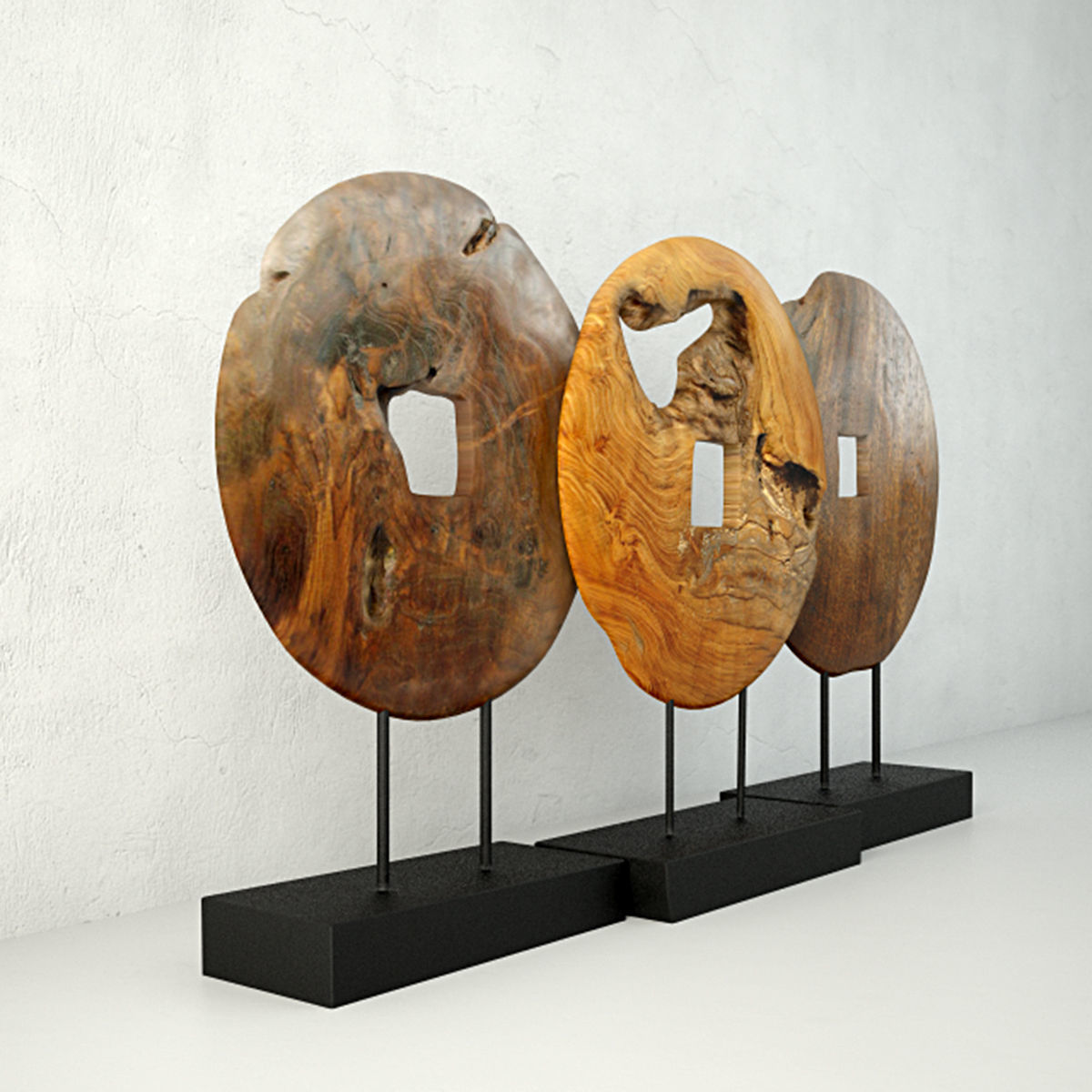 Teak Wood Table Top Decoration 3D model_3