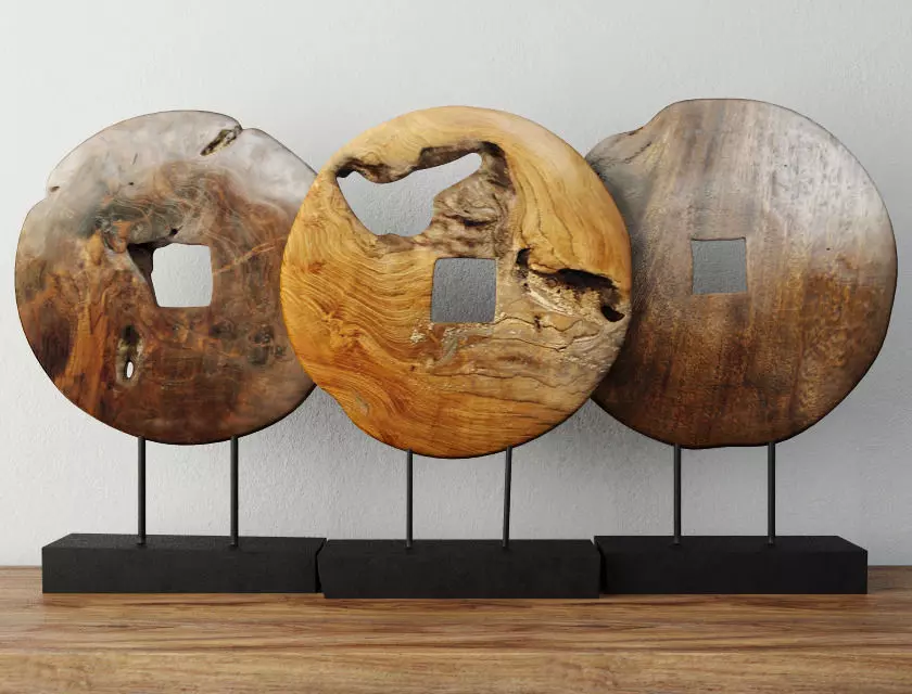 Teak Wood Table Top Decoration 3D model_0